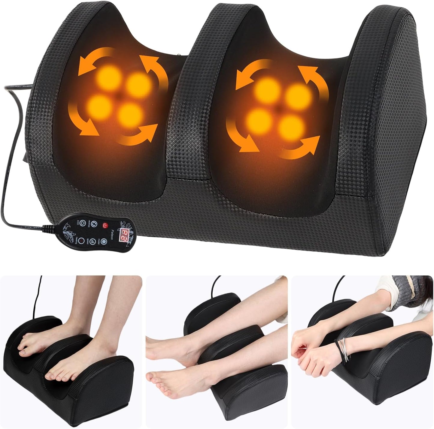 Foot and Calf Massager with Heat, Shiatsu Electric Kneading Foot Massager Machine for Plantar Fasciitis, Pain Relief, Promotes Blood Circulation, Wired Remote, Gifts for Women Men