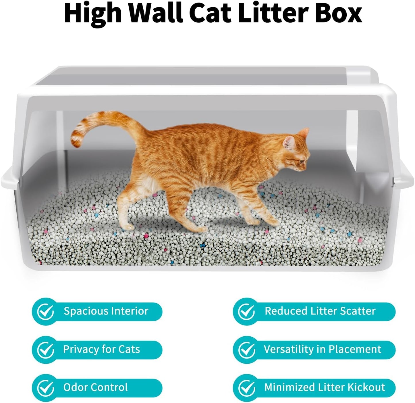 Enclosed Stainless Steel Cat Litter Box with Scroop&High Wall - Extra Large Metal Litter Box Stainless Steel for Big Cats,Non-Sticky, Anti-Leakage (White)