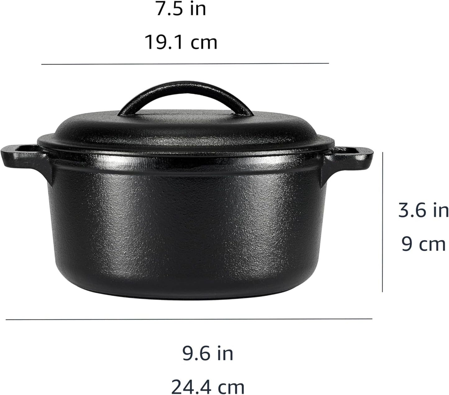 Round Pre-Seasoned Cast Iron Dutch Oven Pot with Lid and Dual Handles, Heavy-Duty & Large, 7-Quart, Black