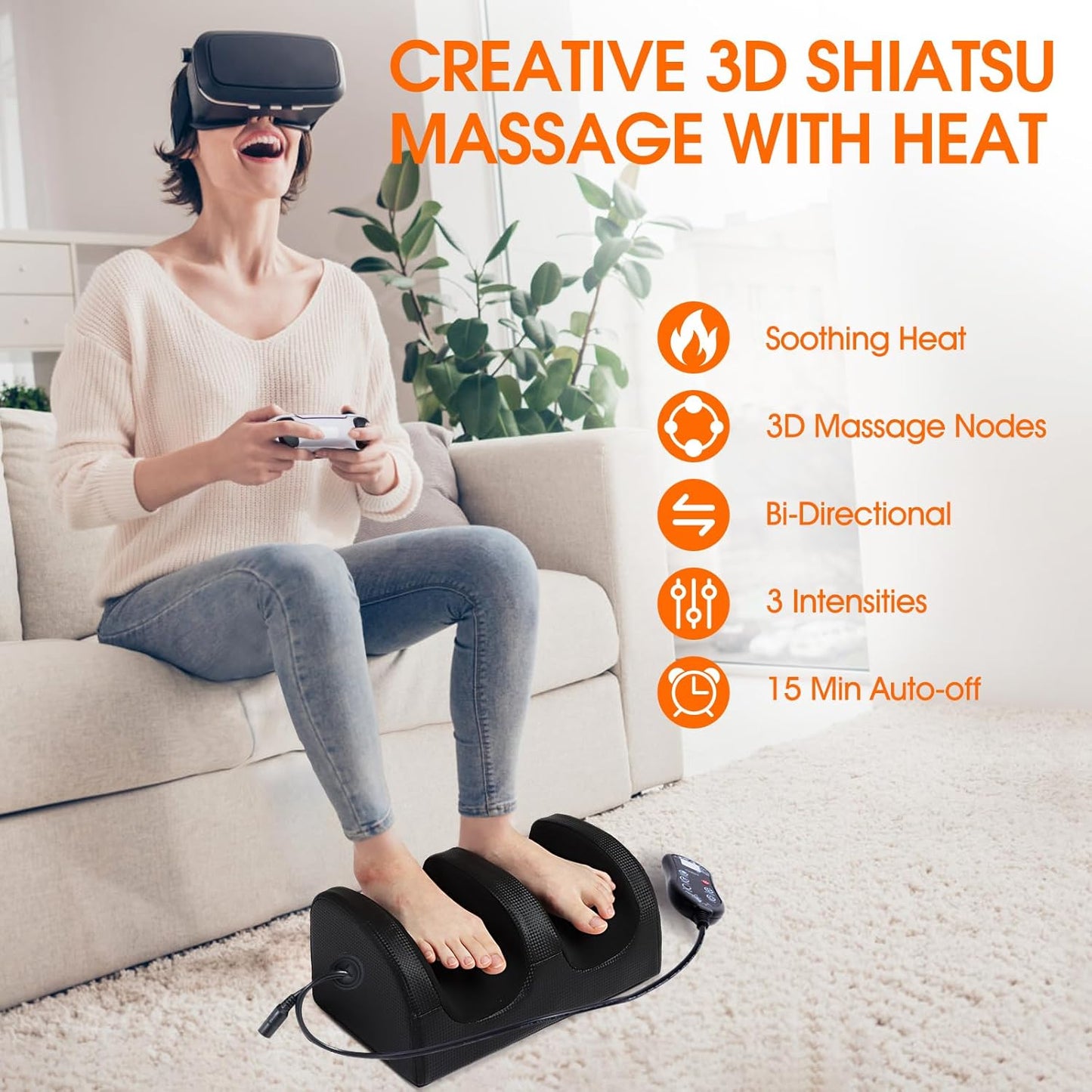 Foot and Calf Massager with Heat, Shiatsu Electric Kneading Foot Massager Machine for Plantar Fasciitis, Pain Relief, Promotes Blood Circulation, Wired Remote, Gifts for Women Men