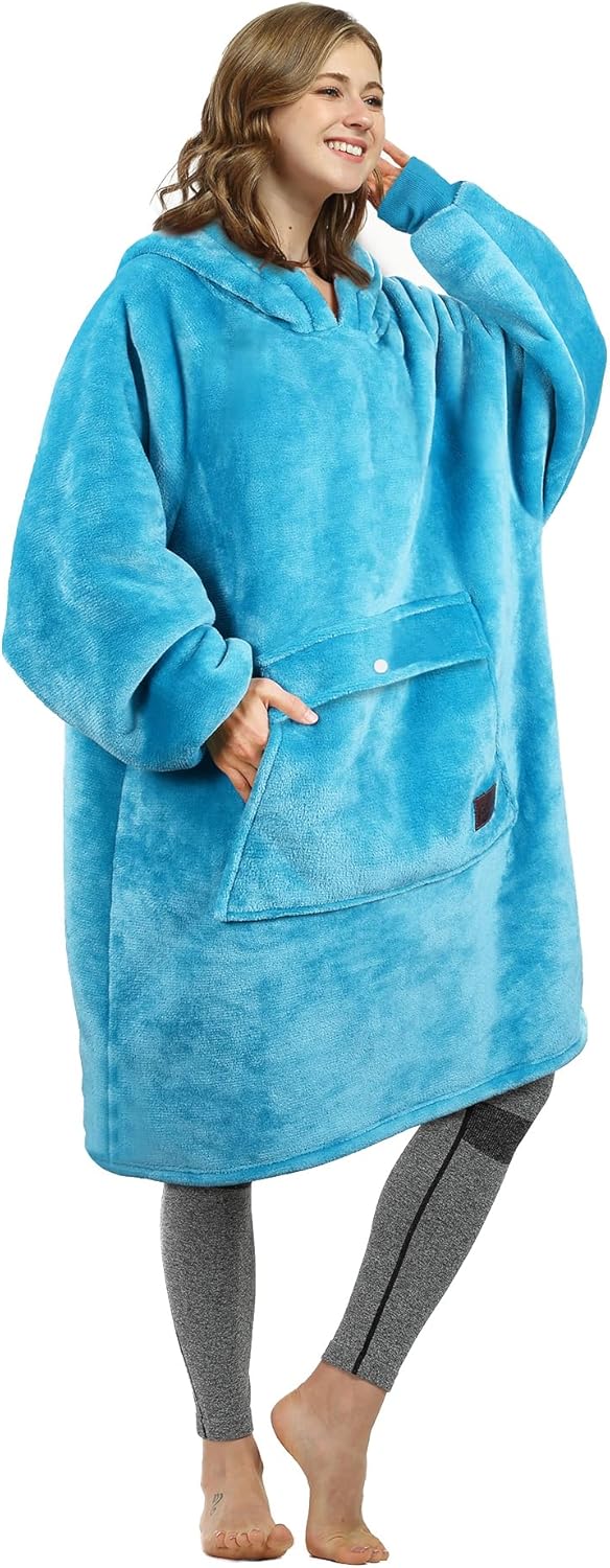 Oversized Blanket Hoodie Sweatshirt, Wearable Sherpa Lounging Pullover for Adults Women Men