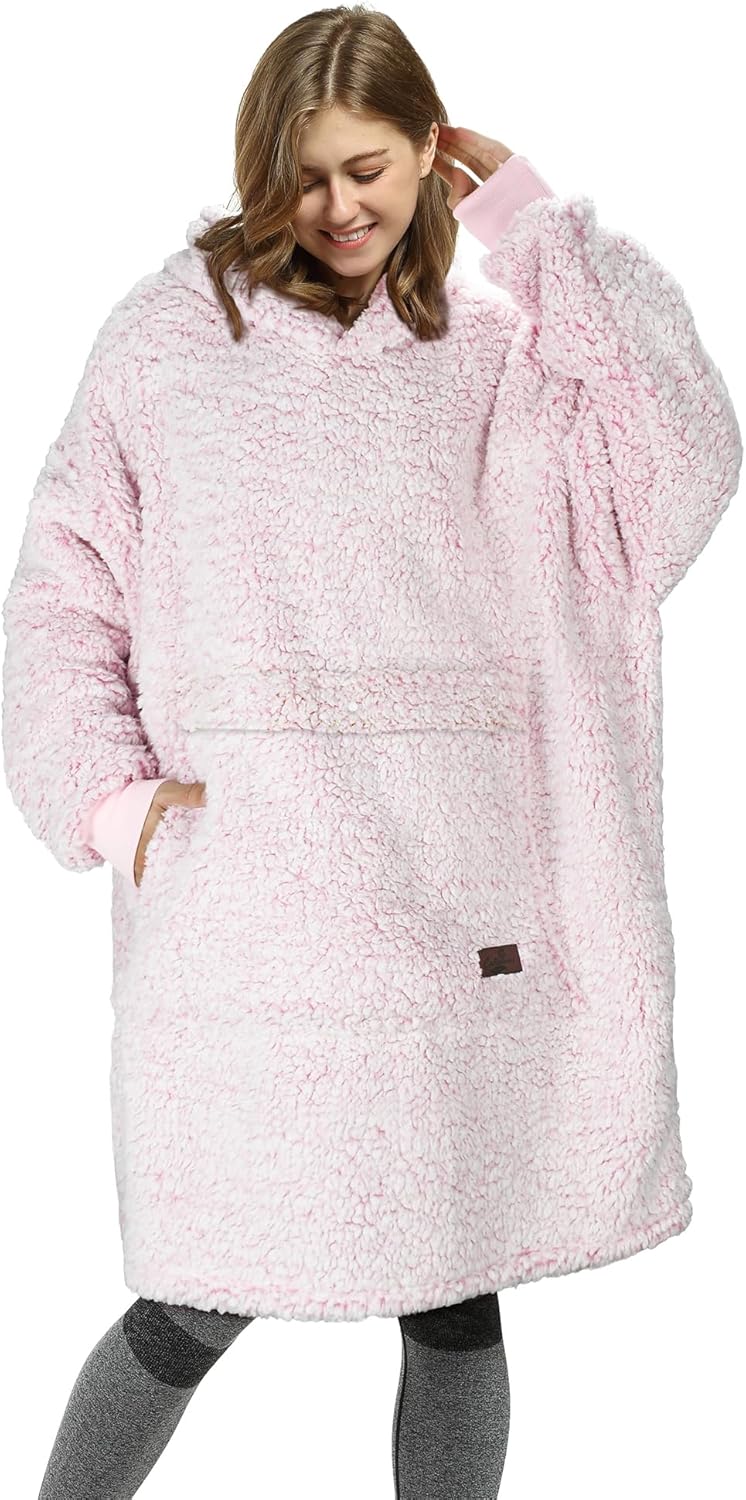 Oversized Blanket Hoodie Sweatshirt, Wearable Sherpa Lounging Pullover for Adults Women Men