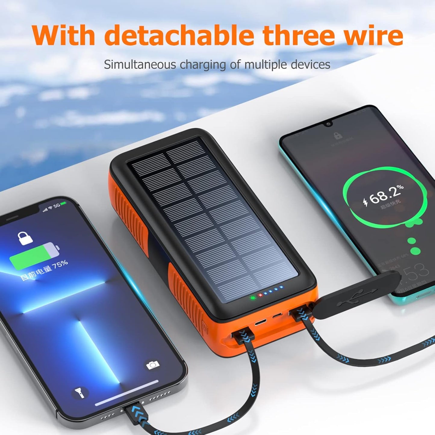 Solar Charger Power Bank 63200mAh, Portable Charger with Dual Outputs & Dual Inputs 4 LEDs Flashlight, Hand Crank Power Bank Fast Charging Battery Pack for Outdoor Camping Survival Gear