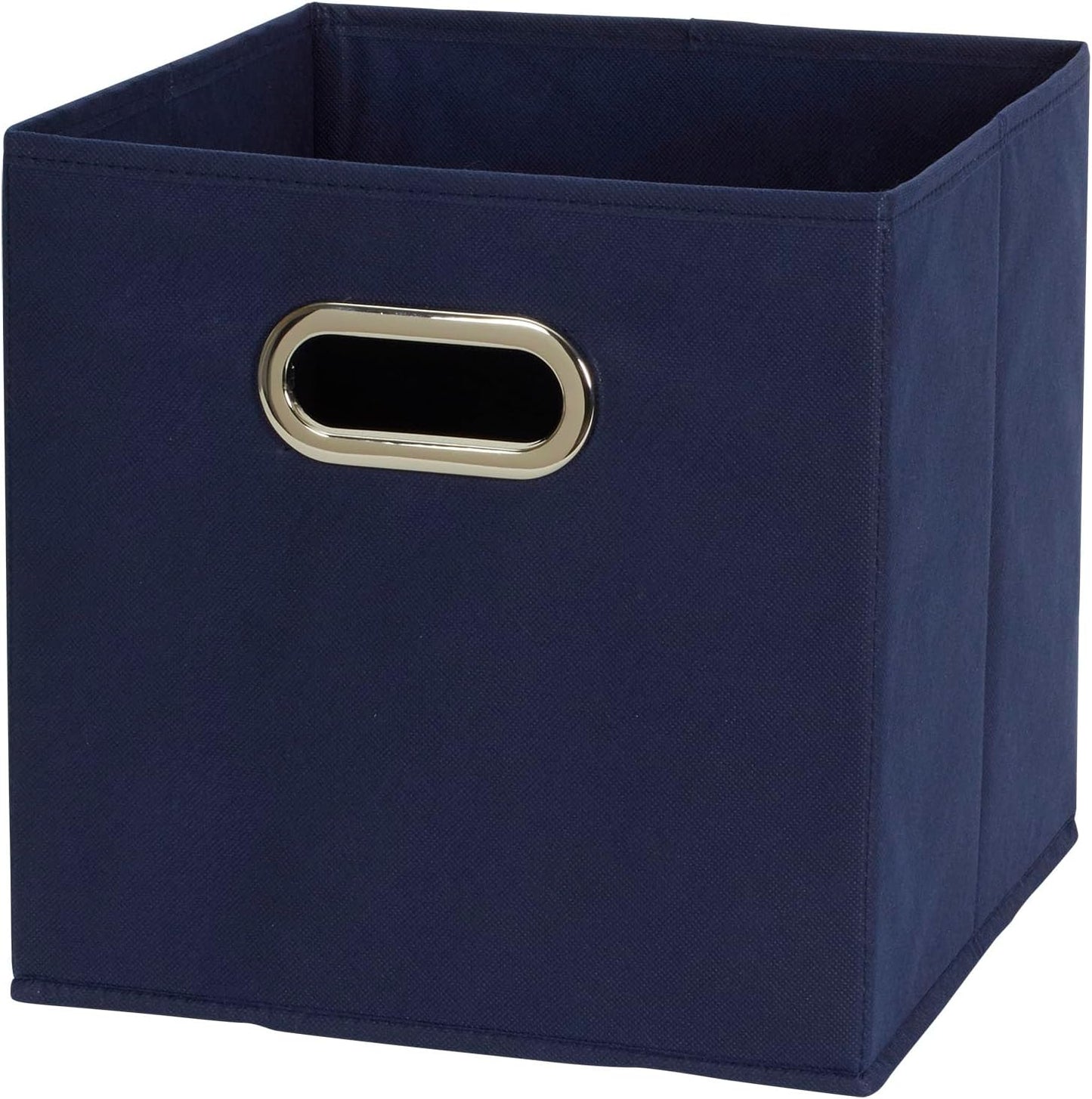 Fabric Storage Cube Bins, 6 Piece Set, Strong Poly-Woven Fabric, Chipboard Sides, Grommet Front Handle, Stackable and Foldable, Classic Design