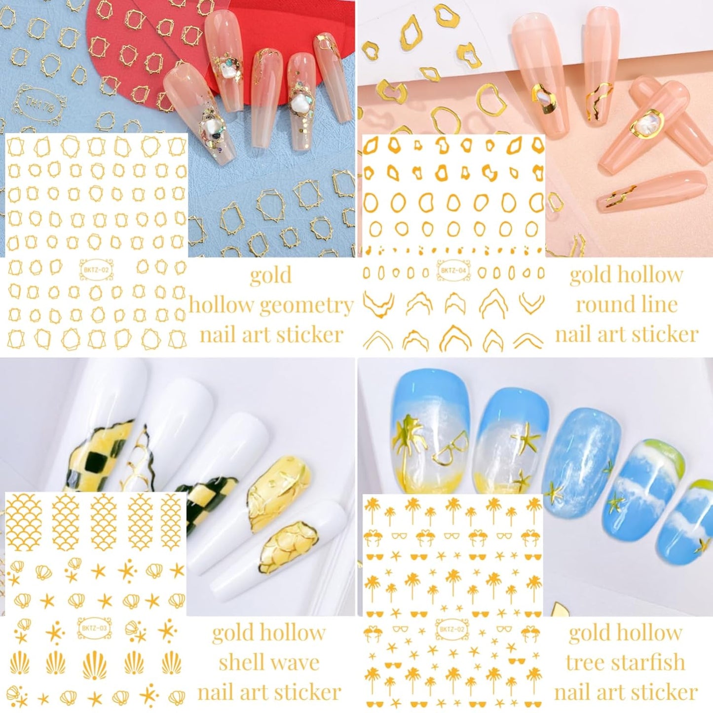 5 Boxes Gold & Silver Metal Nail 3D Punk Studs Star Moon Heart Triangle Square Rivet Gems Nail Art Jewels with a Curved Tweezers and a Nail Brush