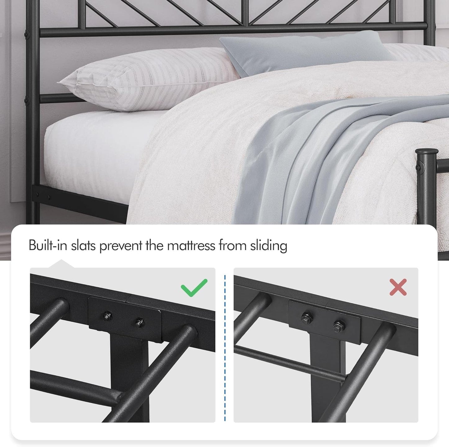 Platform Bed Frame with Arrow Design Headboard, and Storage Space No Box Spring Needed