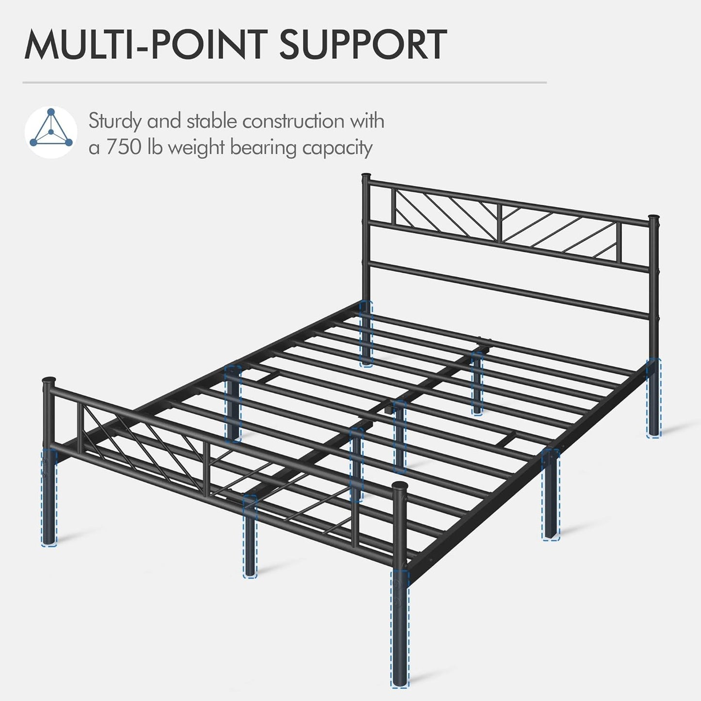 Platform Bed Frame with Arrow Design Headboard, and Storage Space No Box Spring Needed