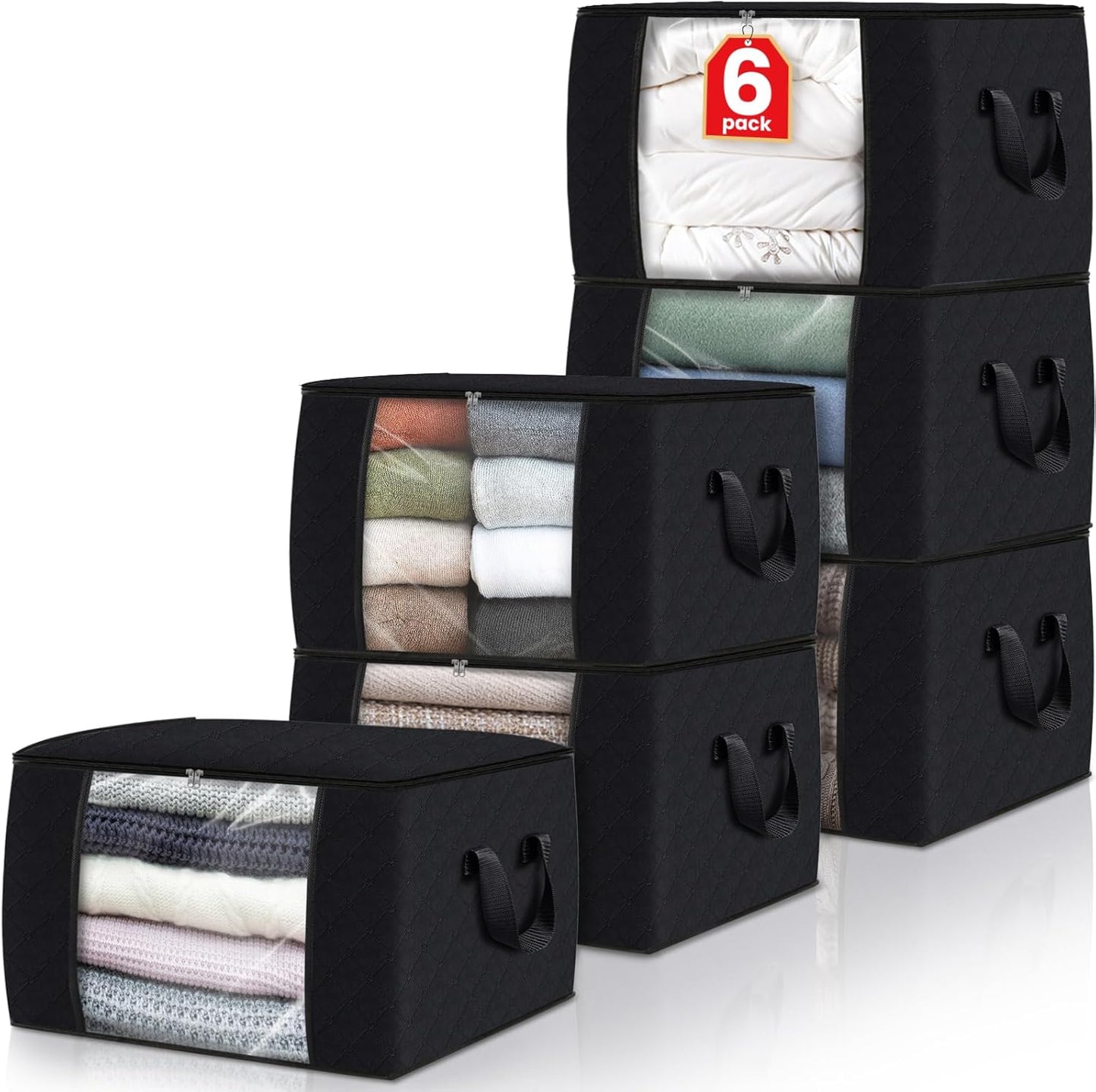 Clothes Storage, Foldable Thick Fabric Blanket Storage Bags, Storage Containers for Organizing Bedroom, Closet, Clothing, Comforter, Organization and Storage with Handle