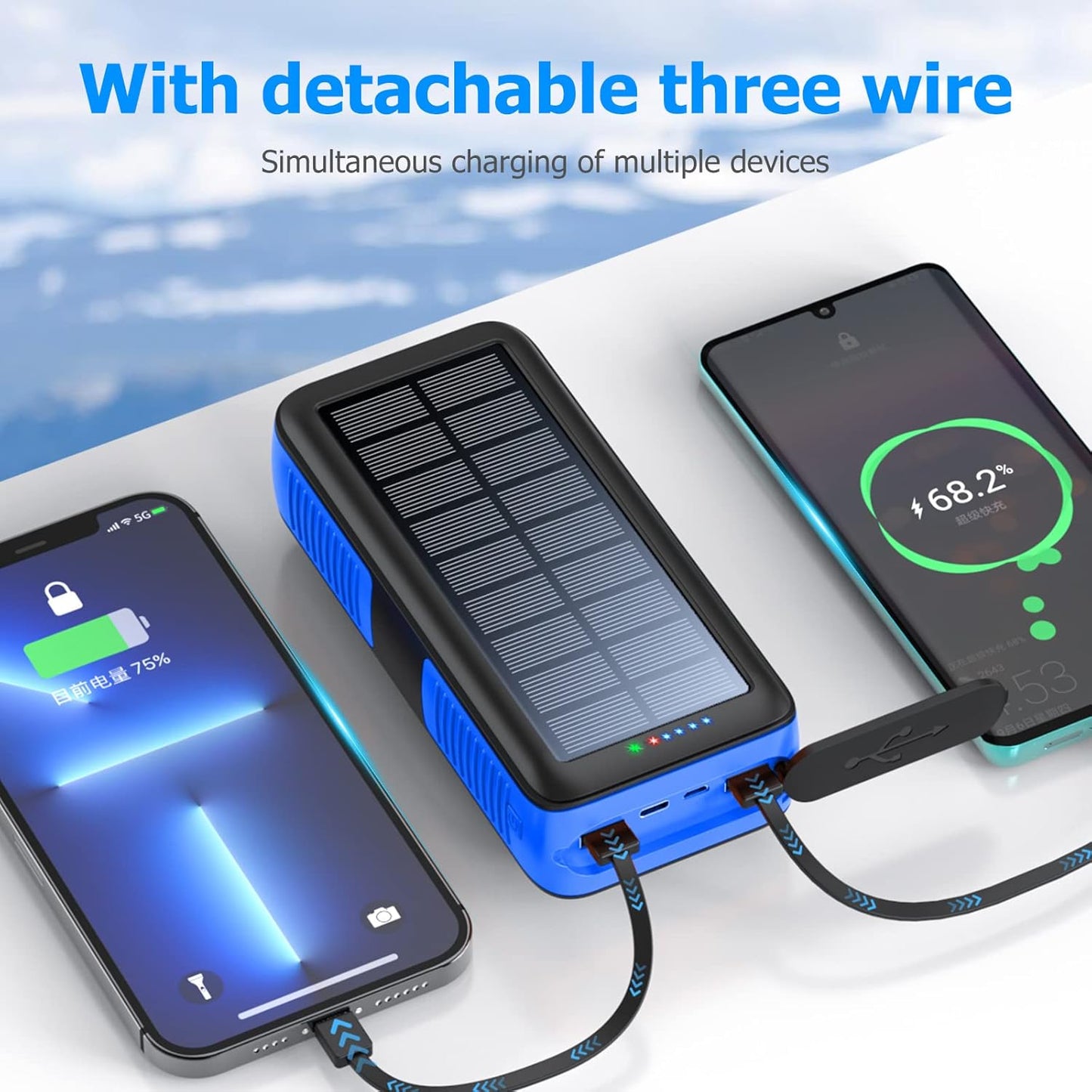 Solar Charger Power Bank 63200mAh, Portable Charger with Dual Outputs & Dual Inputs 4 LEDs Flashlight, Hand Crank Power Bank Fast Charging Battery Pack for Outdoor Camping Survival Gear