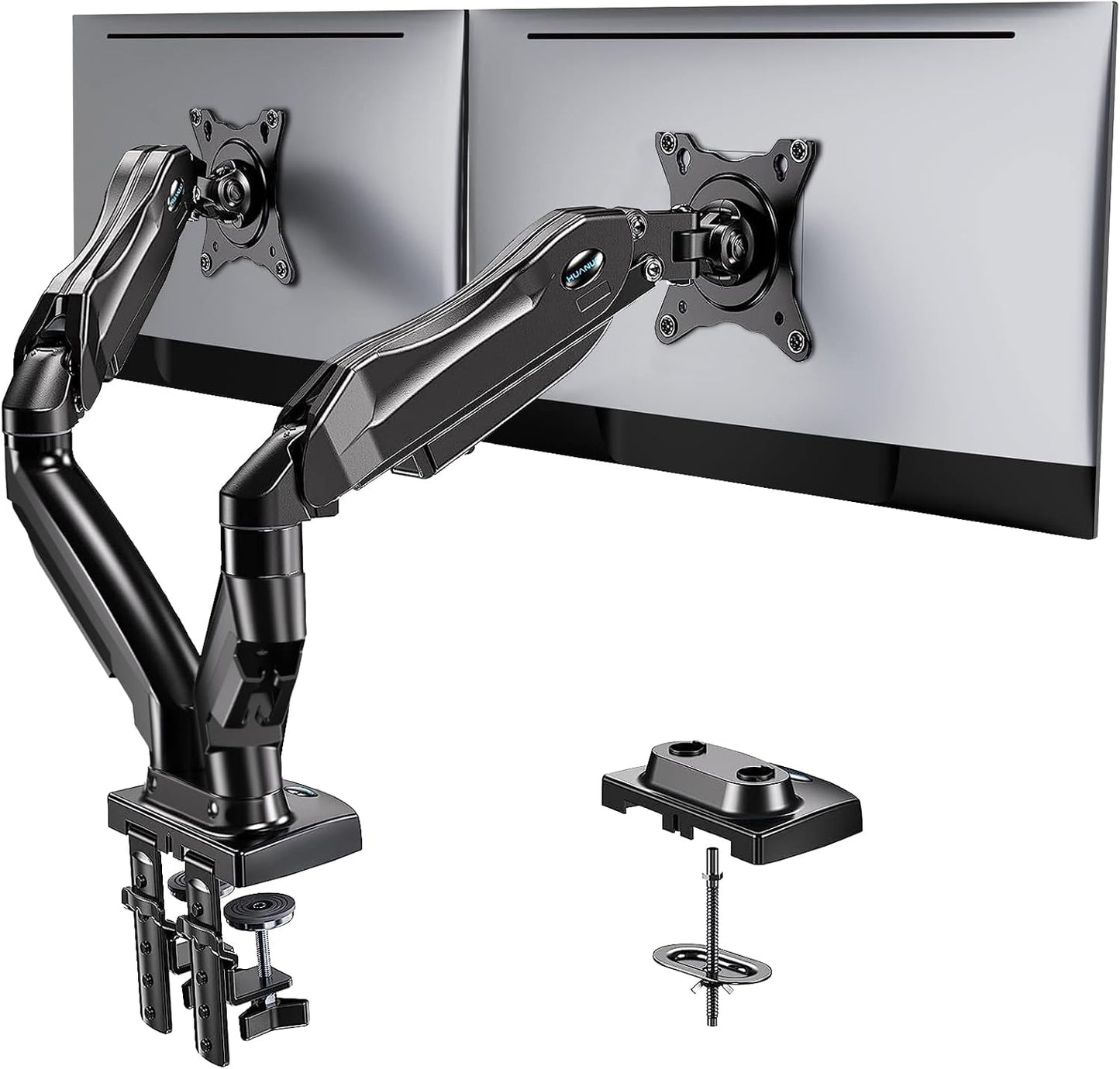 Dual Monitor Stand - Full Adjustable Monitor Desk Mount Swivel Vesa Bracket with C Clamp, Grommet Mounting Base for 13 to 30 Inch Computer Screens - Each Arm Holds 4.4 to 19.8lbs