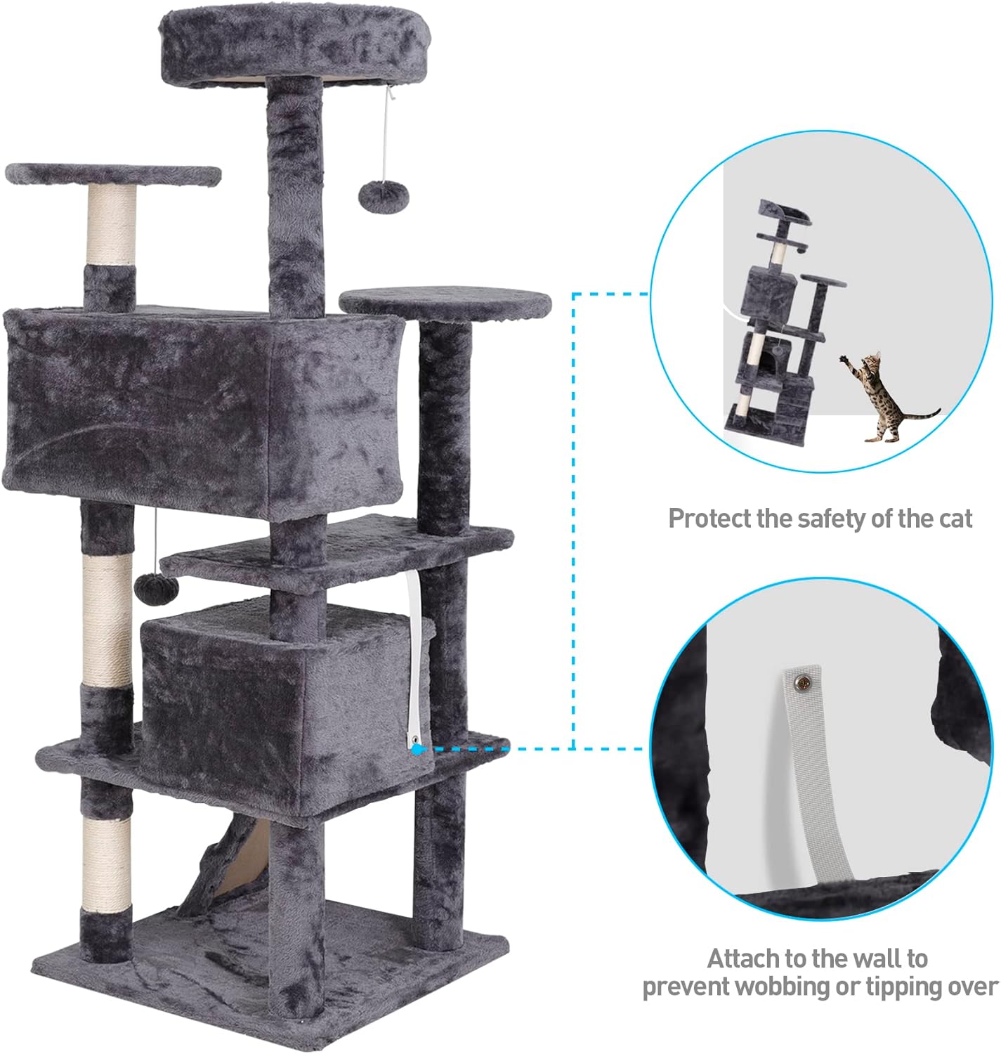 Cat Tree 54 Inch Cat Tower Condo Cat House for Indoor Cats，Multifunctional Activity Center w/Cat Scratching Posts Stand Funny Toys for Kittens Pet Play House