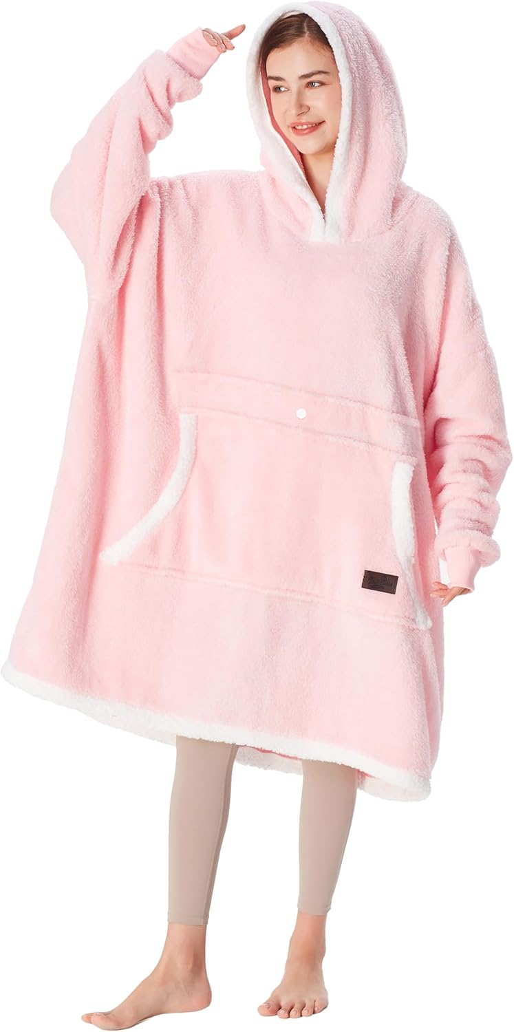 Oversized Blanket Hoodie Sweatshirt, Wearable Sherpa Lounging Pullover for Adults Women Men