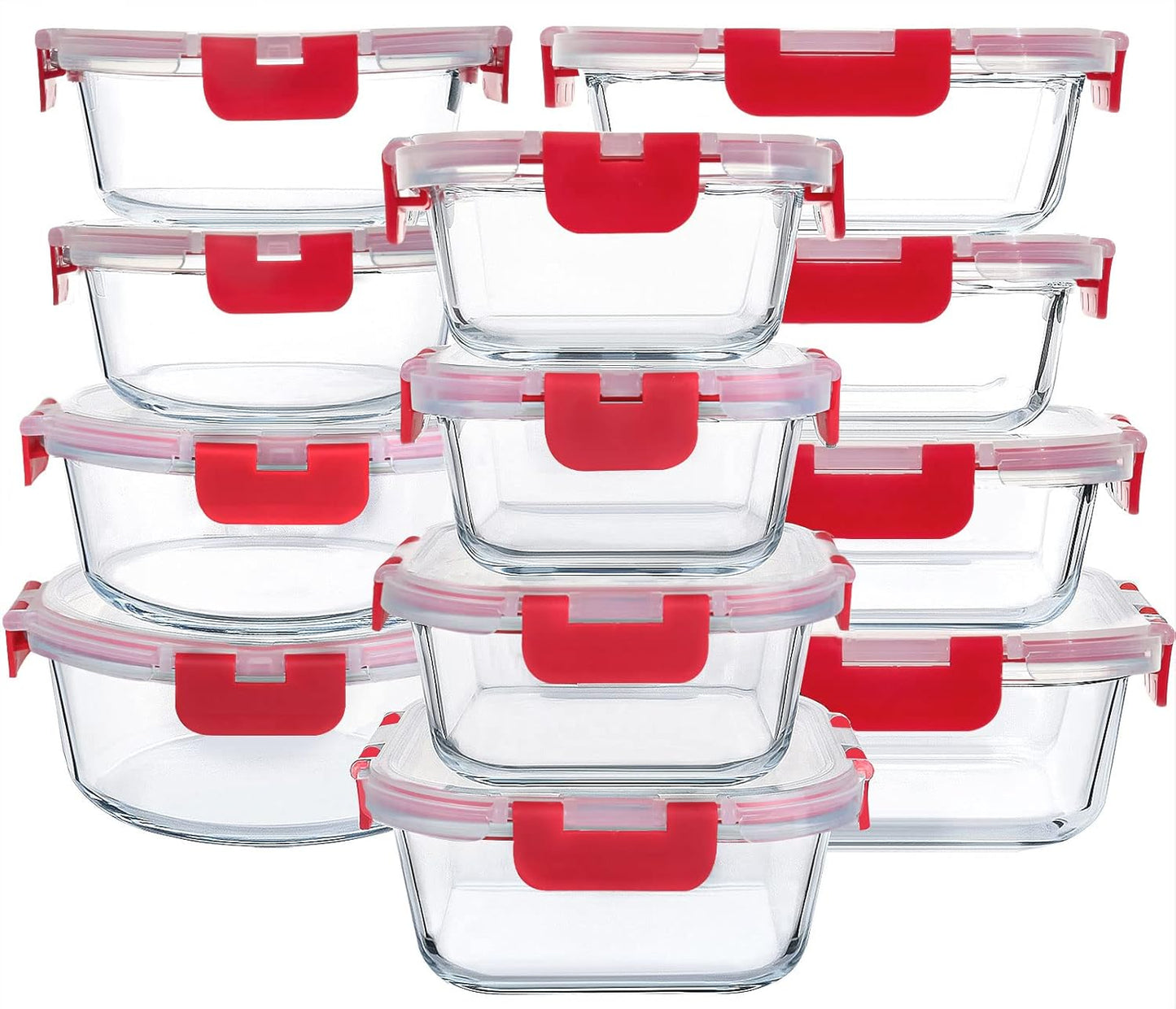 24-Piece Glass Food Storage Containers with Upgraded Snap Locking Lids,Glass Meal Prep Containers Set - Airtight Lunch Containers, Microwave, Oven, Freezer and Dishwasher, Blue