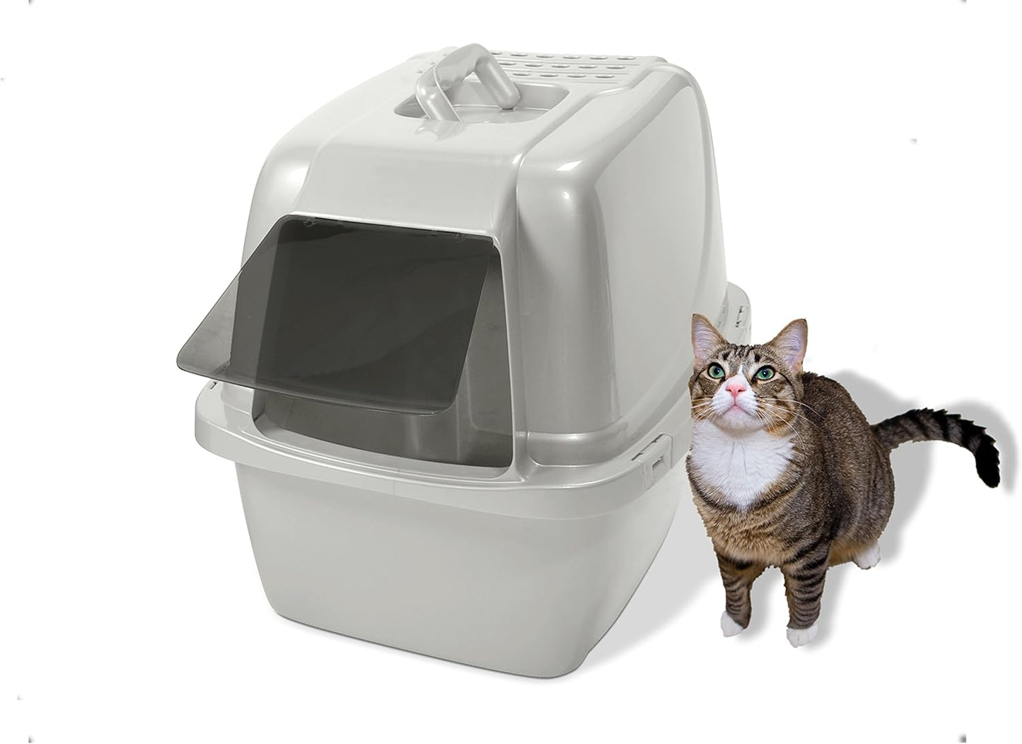 Pets Odor Control Large Enclosed Cat Litter Box, Hooded, Pearl, CP6