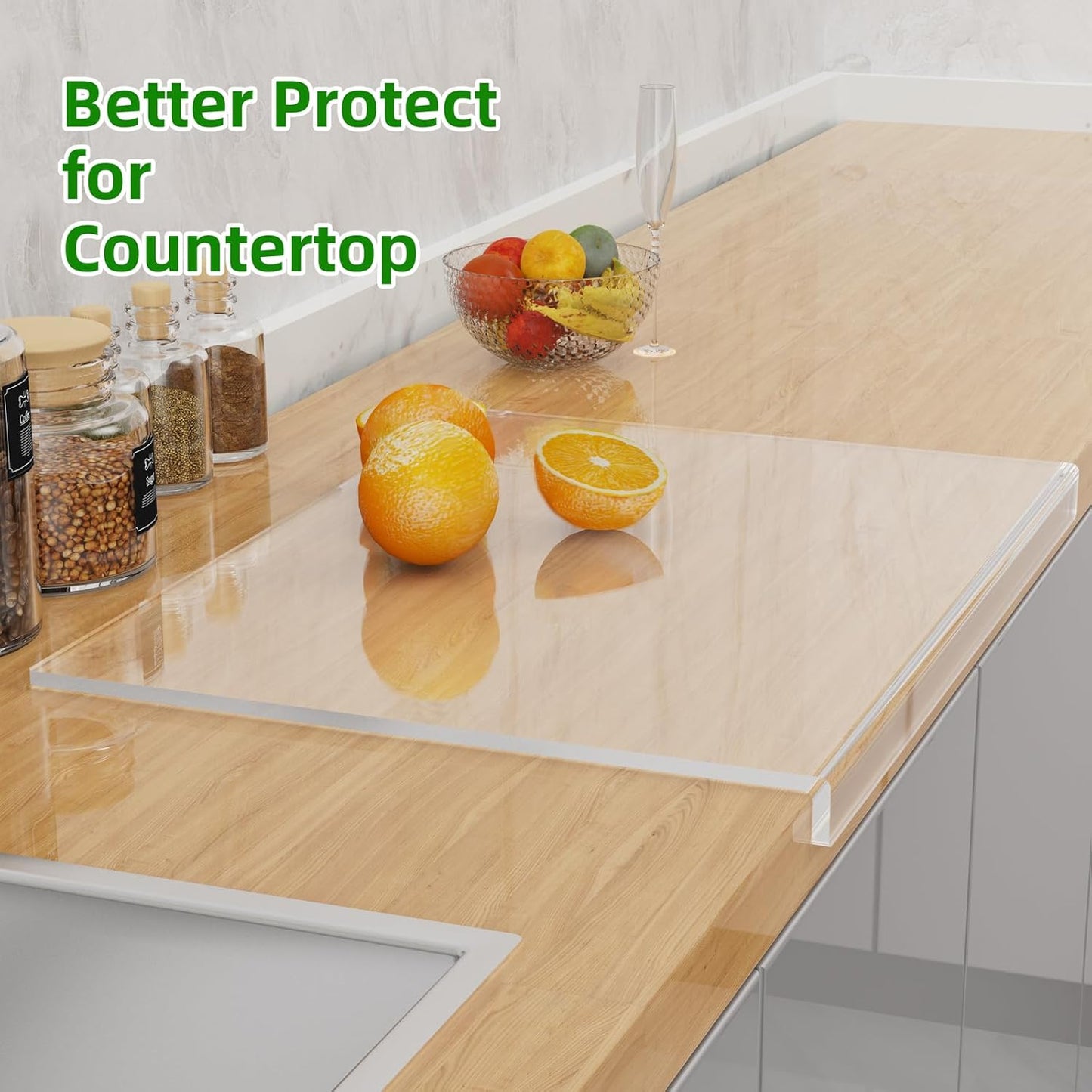 Acrylic Cutting Board with Counter Lip,17.5"x13.5" Clear Cutting Board for Kitchen Countertop,Non-Slip,60% Thicker,Perfect for Bread,Meat,Veggies & More,Great Kitchen Essential Gadgets & Decor