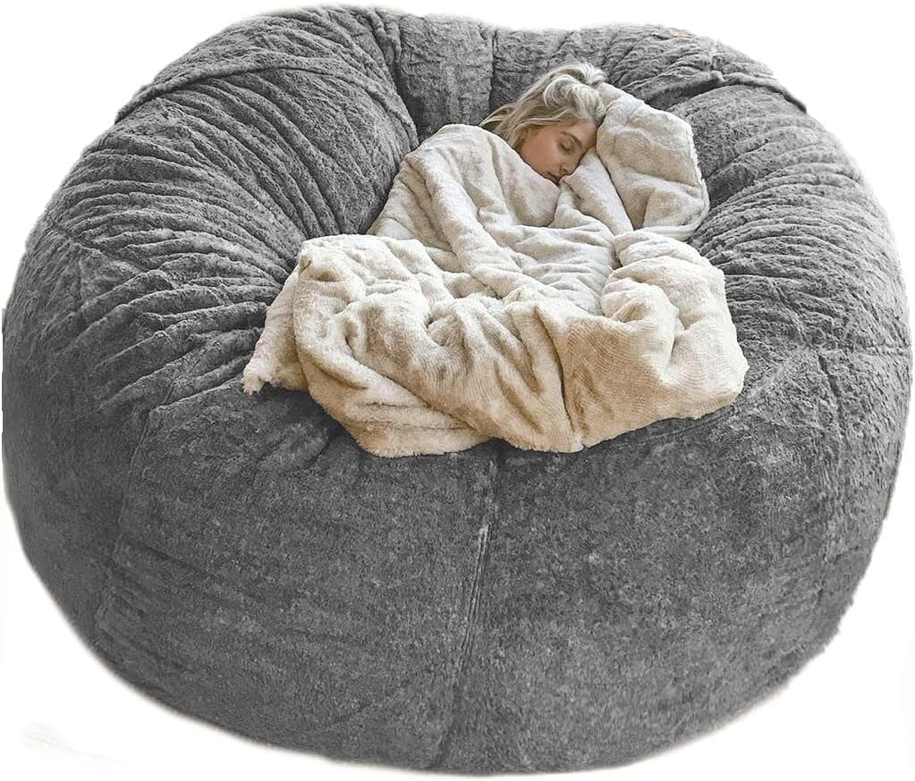 Giant Sherpa Bean Bag Chair Cover, Ultra Soft Bean Bag Bed (No Filler, Cover only), Large Round Soft Fluffy Bean Bag for Adults, Machine Washable Big Size Bean Bag Covers