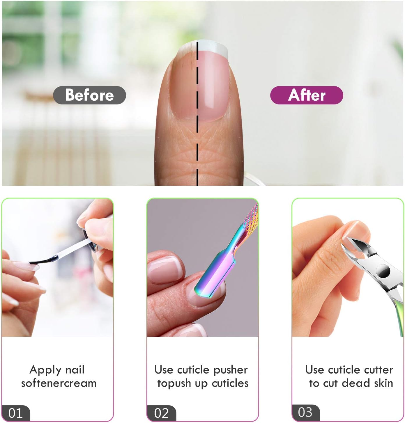 Cuticle Trimmer Cuticle Remover with Cuticle Pusher, Professional Stainless Steel Durable Pedicure Manicure Tools Cutter Nipper Scissor Clipper for Fingernails and Toenails Dead Skin