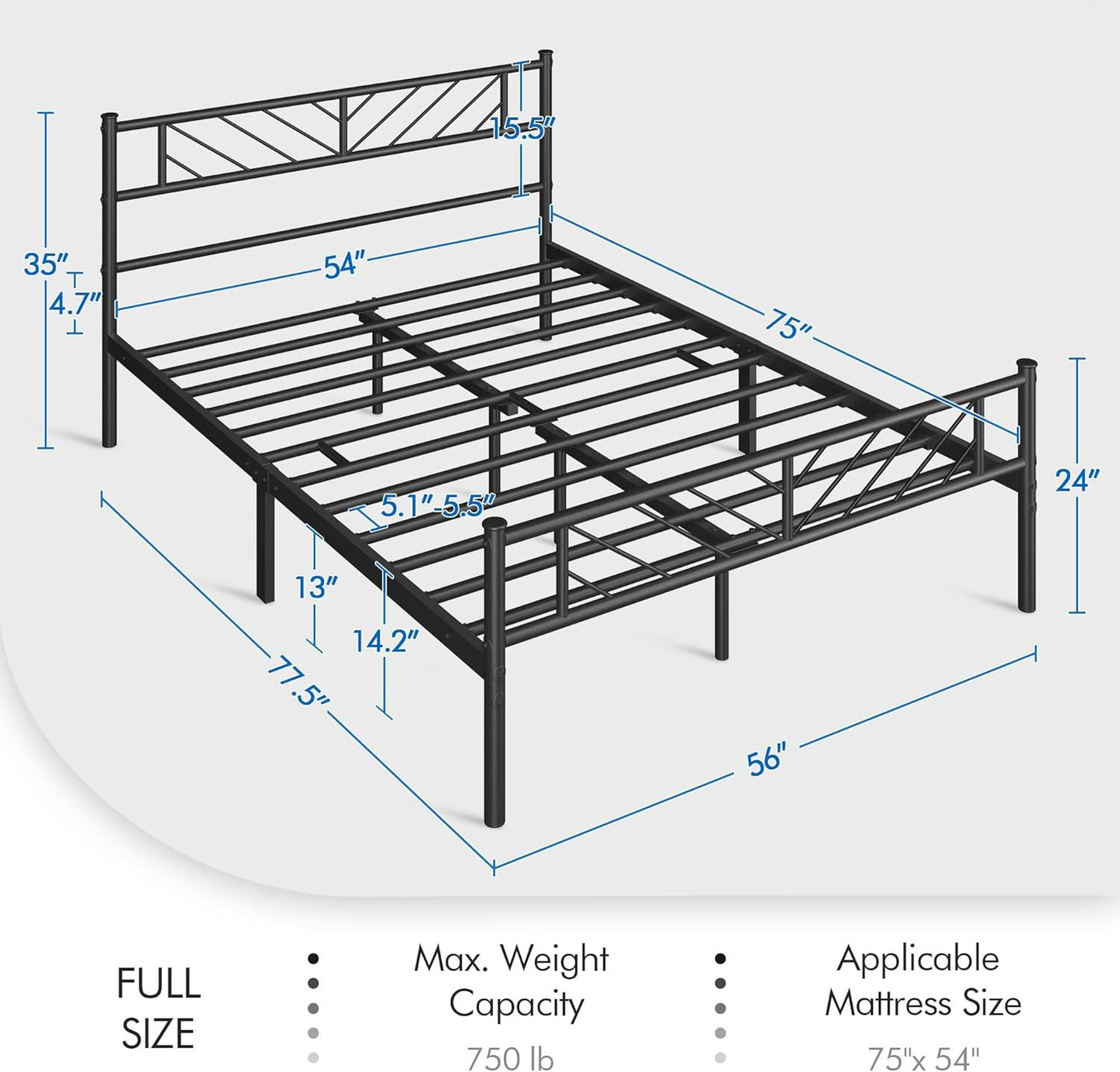 Platform Bed Frame with Arrow Design Headboard, and Storage Space No Box Spring Needed