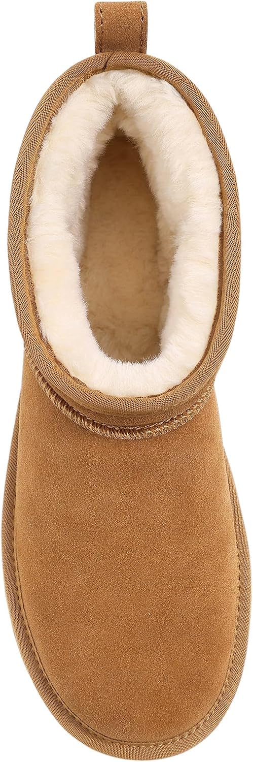 Genuine Suede Mini Boots for Women Winter Fuzzy Snow Boots Short Ankle Boot with Fur Lined