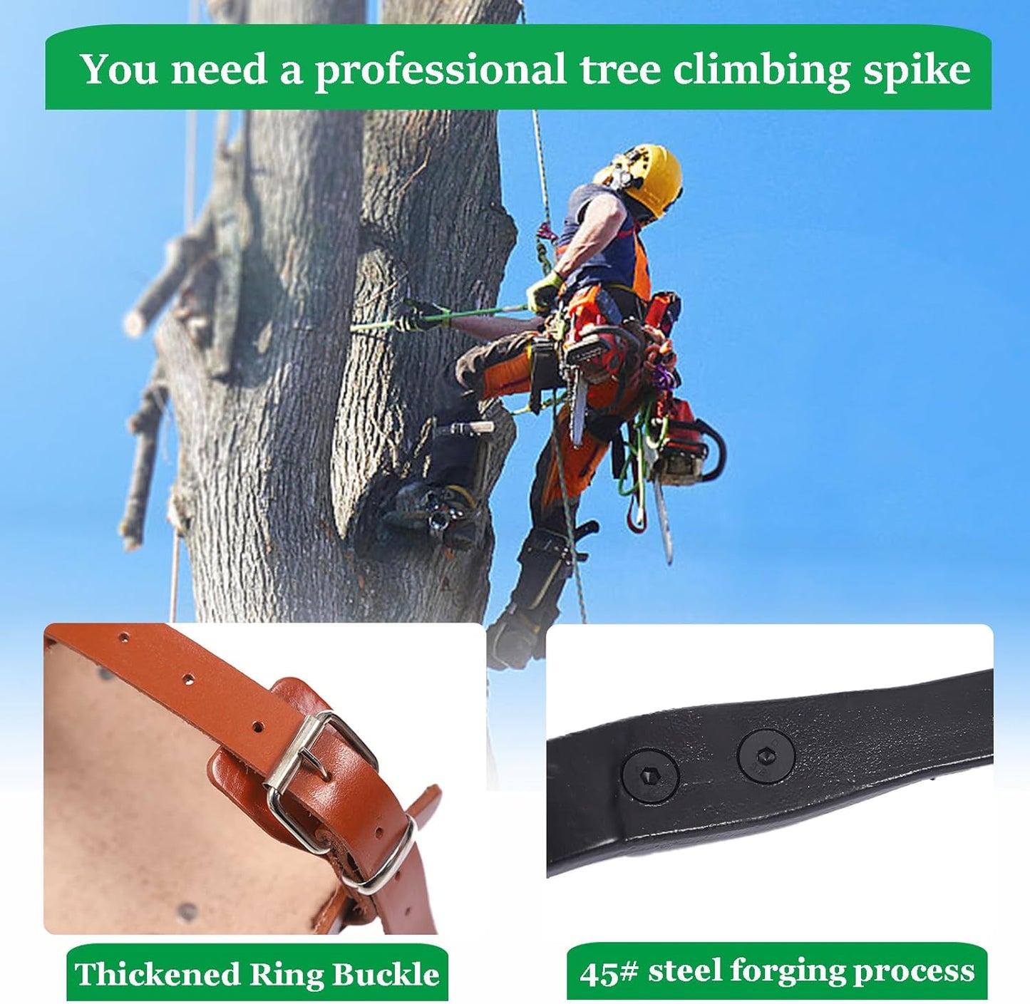 Tree Climbing Spikes Set,Tree Climbing Gear,Manganese Steel Claw,Adjustable Length Design,Tree Spikes for Tree Work,Hunting and Observation, Fruit Picking, Jungle Survival (Brown)