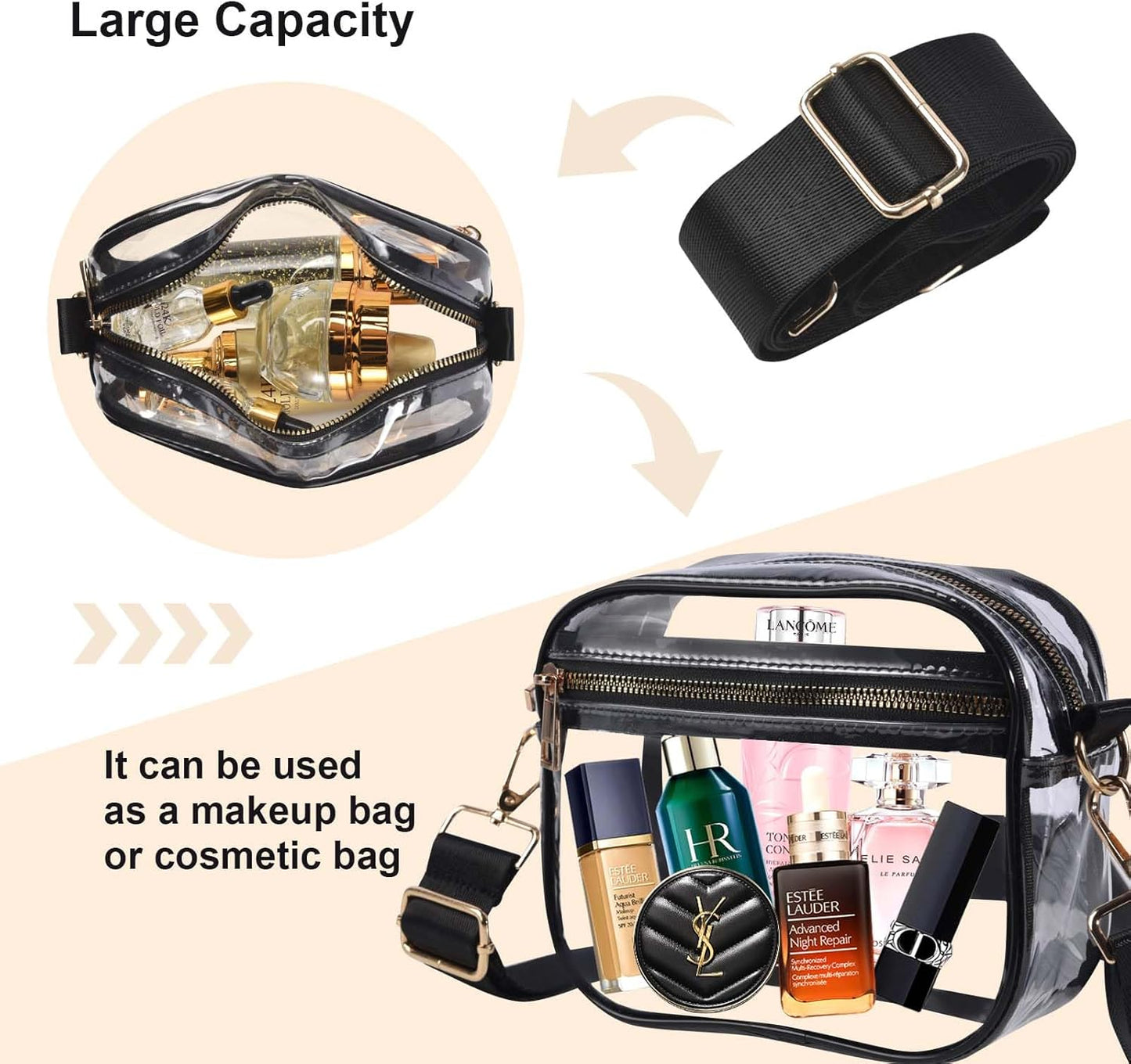 Clear Bag Stadium Approved, Leather Clear Crossbody Purse Bag for Concerts Sports Events Festivals