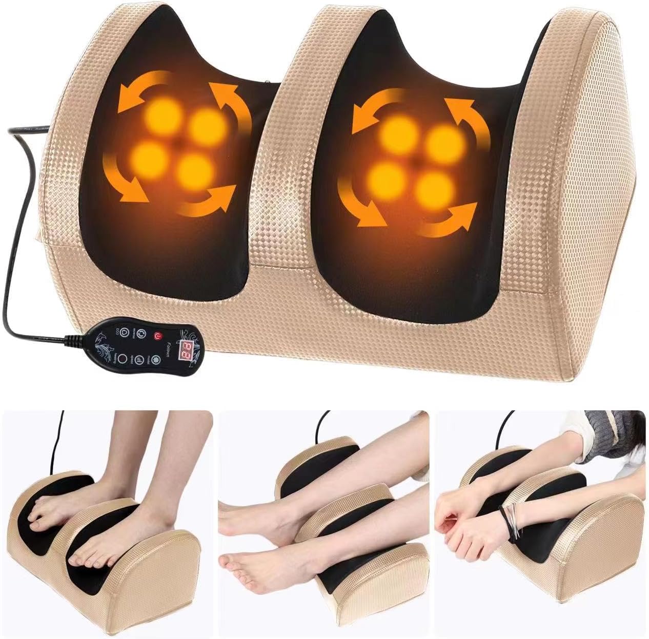 Foot and Calf Massager with Heat, Shiatsu Electric Kneading Foot Massager Machine for Plantar Fasciitis, Pain Relief, Promotes Blood Circulation, Wired Remote, Gifts for Women Men