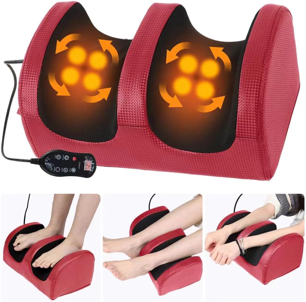 Foot and Calf Massager with Heat, Shiatsu Electric Kneading Foot Massager Machine for Plantar Fasciitis, Pain Relief, Promotes Blood Circulation, Wired Remote, Gifts for Women Men