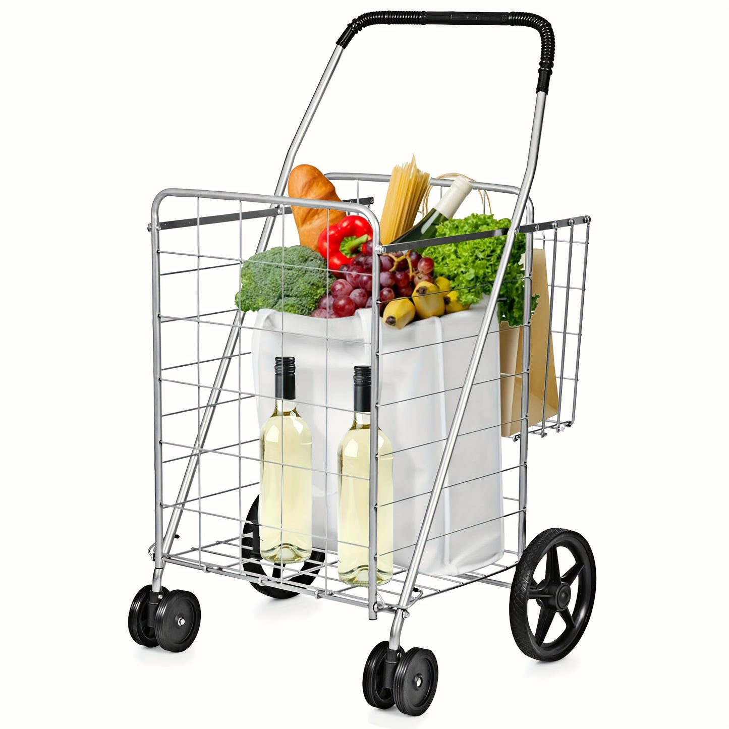 Utility Shopping Cart Foldable Jumbo Basket Outdoor Grocery Laundry