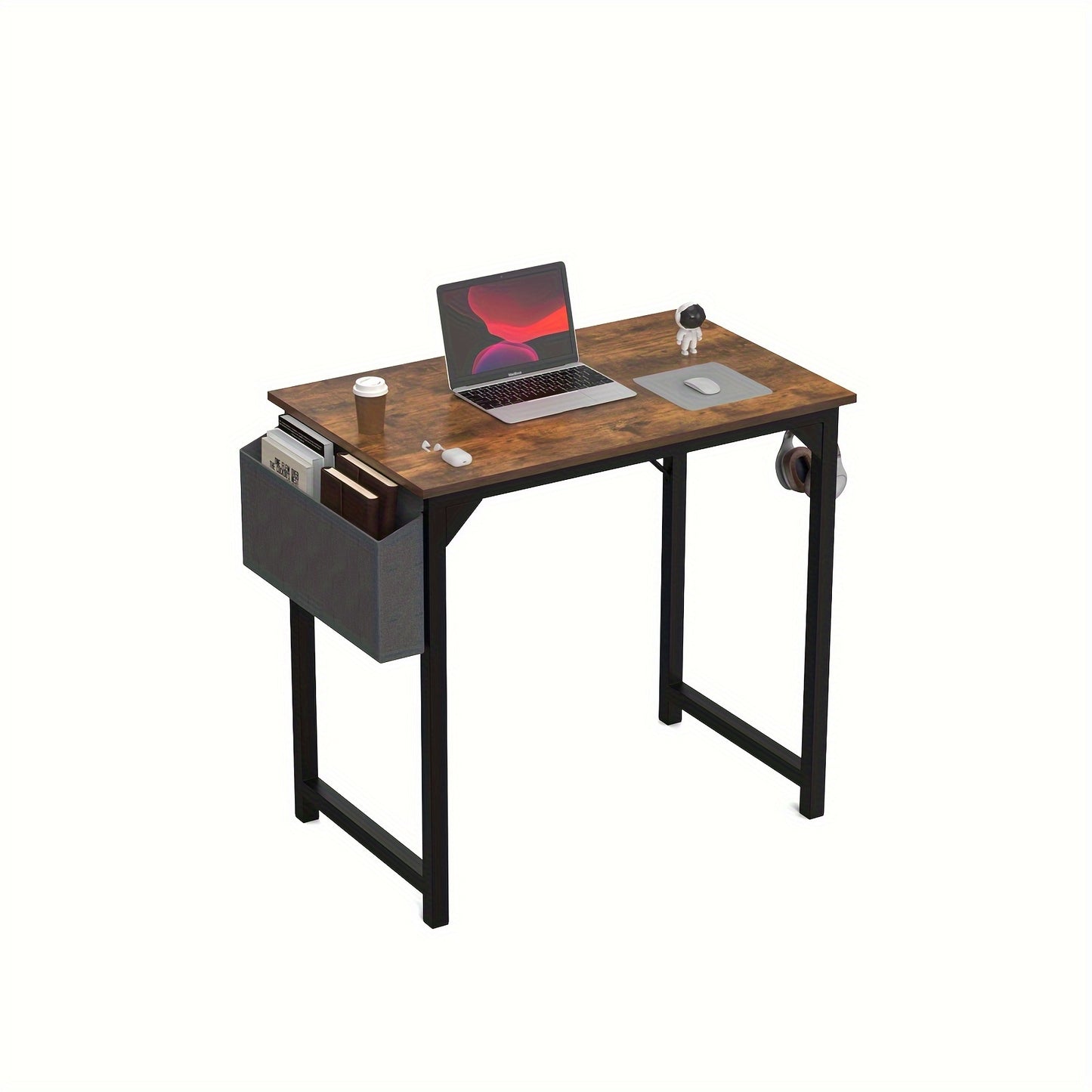 Computer Desk - Office 48 Inch Writing Work Student Study Modern Simple StyleWooden Table with Storage Bag & Iron Hook for Home Bedroom