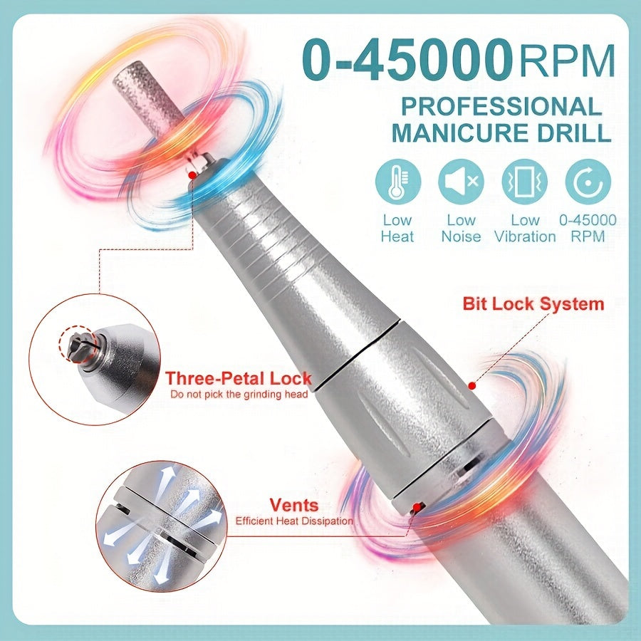 45000RPM Electric Nail Drill Machine - Ultra-High-Speed Portable Polisher with LCD Display and Multi-Functional Sander - Rechargeable Nail Tool for Acrylic Gel Polish and Salon-Quality Results