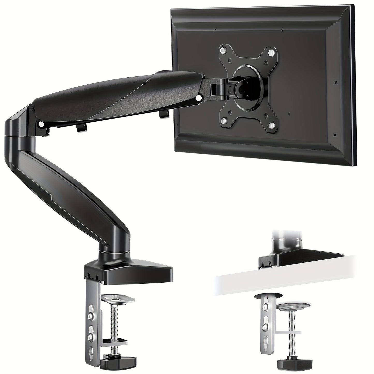 Single Monitor Mount, VESA Monitors Arm Adjustable Stands with Gas Spring Arms, C-Clamp and Grommet Mounting Base, Black