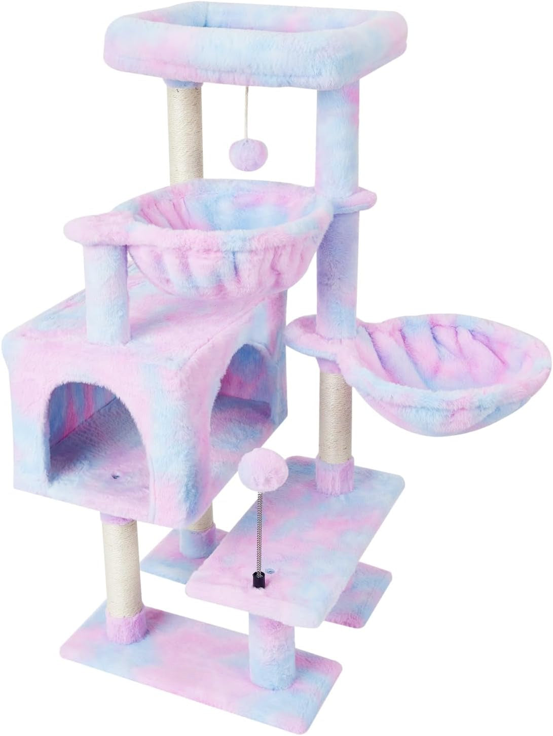 Cat Tree Cat Tower Condo with Sisal Scratching Post for Indoor Cats Cat Tree Cat Furniture with Hammock Perch and Kitten Ball Toys, Multi-Level Pet Activity Center Pink