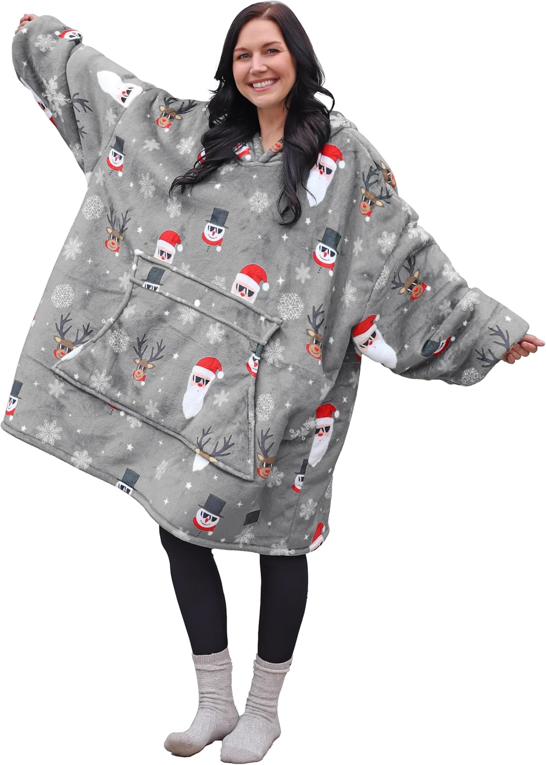 Oversized Blanket Hoodie Sweatshirt, Wearable Sherpa Lounging Pullover for Adults Women Men