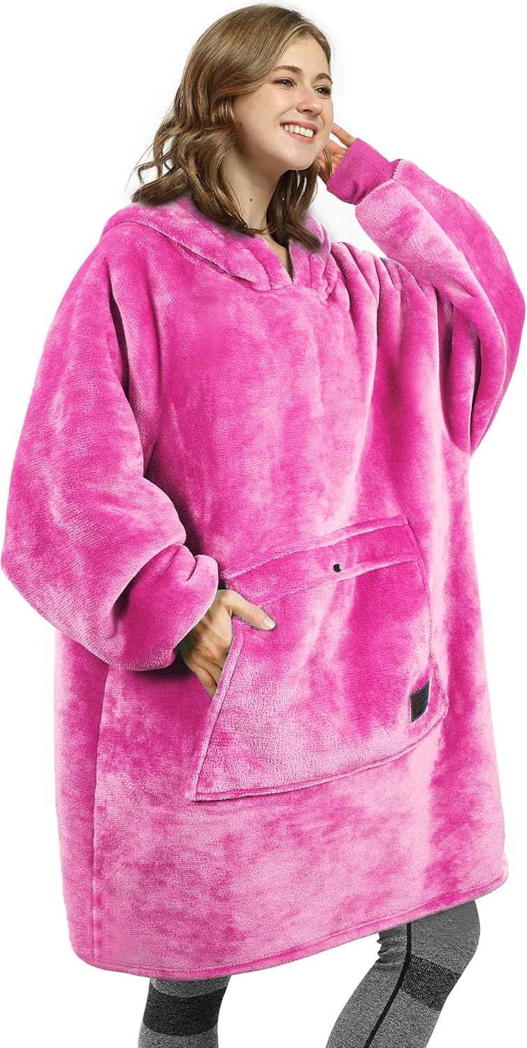 Oversized Blanket Hoodie Sweatshirt, Wearable Sherpa Lounging Pullover for Adults Women Men