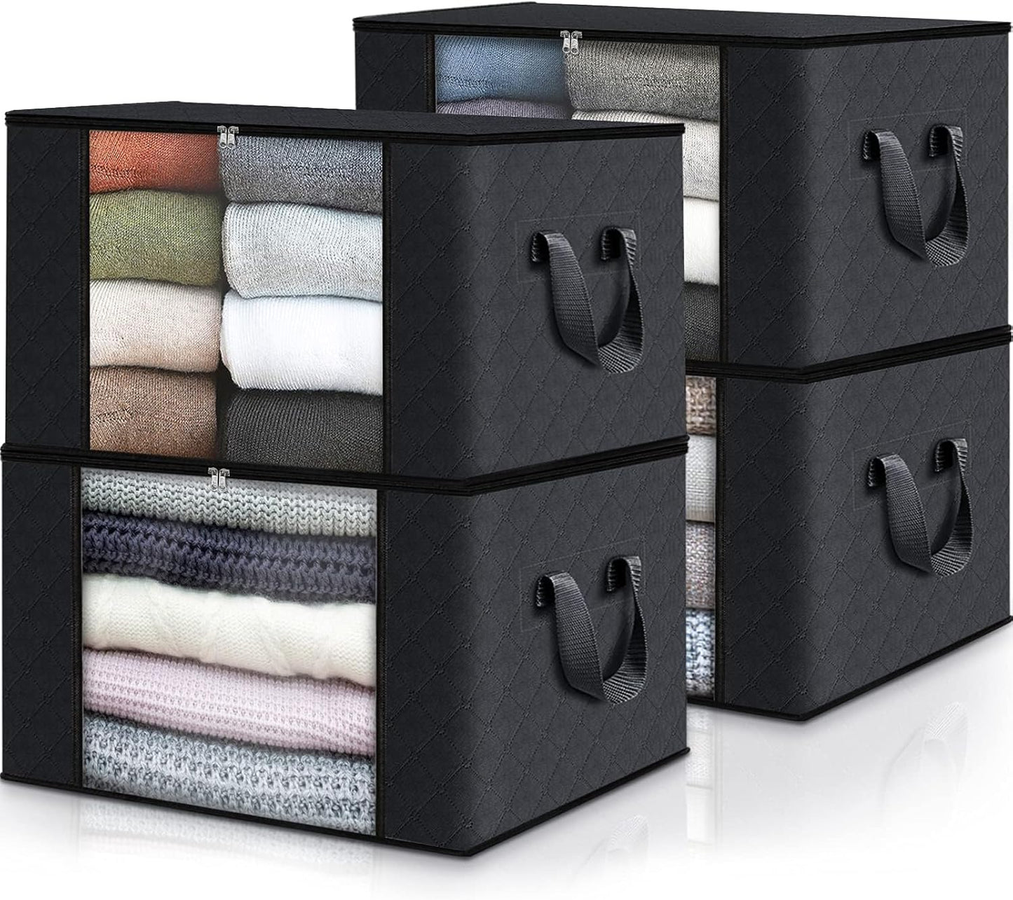 Clothes Storage, Foldable Thick Fabric Blanket Storage Bags, Storage Containers for Organizing Bedroom, Closet, Clothing, Comforter, Organization and Storage with Handle