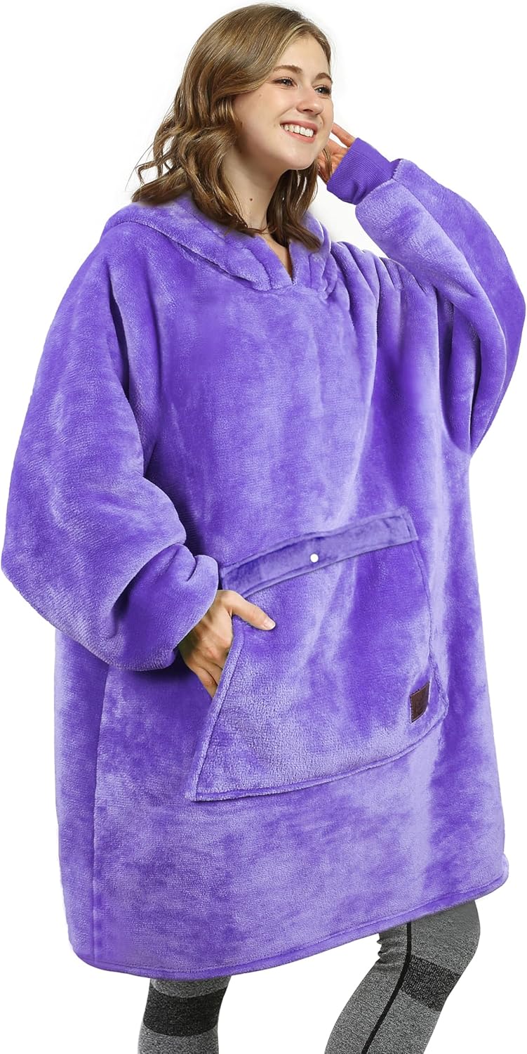 Oversized Blanket Hoodie Sweatshirt, Wearable Sherpa Lounging Pullover for Adults Women Men