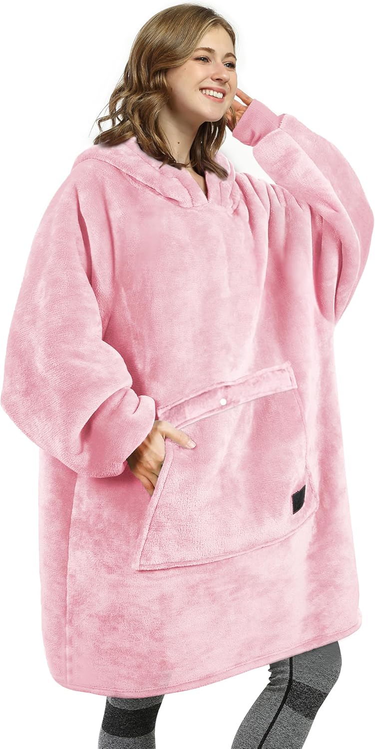 Oversized Blanket Hoodie Sweatshirt, Wearable Sherpa Lounging Pullover for Adults Women Men