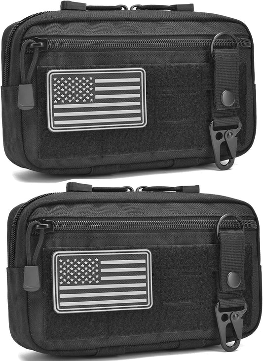 2 Pack Tactical Molle Admin Pouch with US Flag Patch and Keychain - Utility Laser Cut Tactical EDC Tool Pouch Bag Horizontal Modular Pouches Utility Tool Pouch