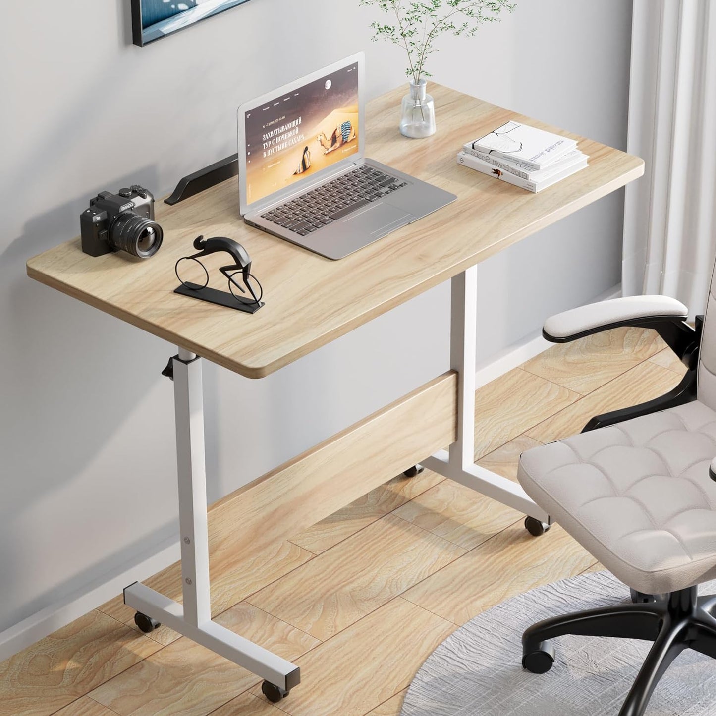 Rolling Desk Adjustable Height,Rolling Computer Cart,Portable Laptop Desk,Small Adjustable Home Office Desk,Rolling Laptop Desk,Small Portable Desk