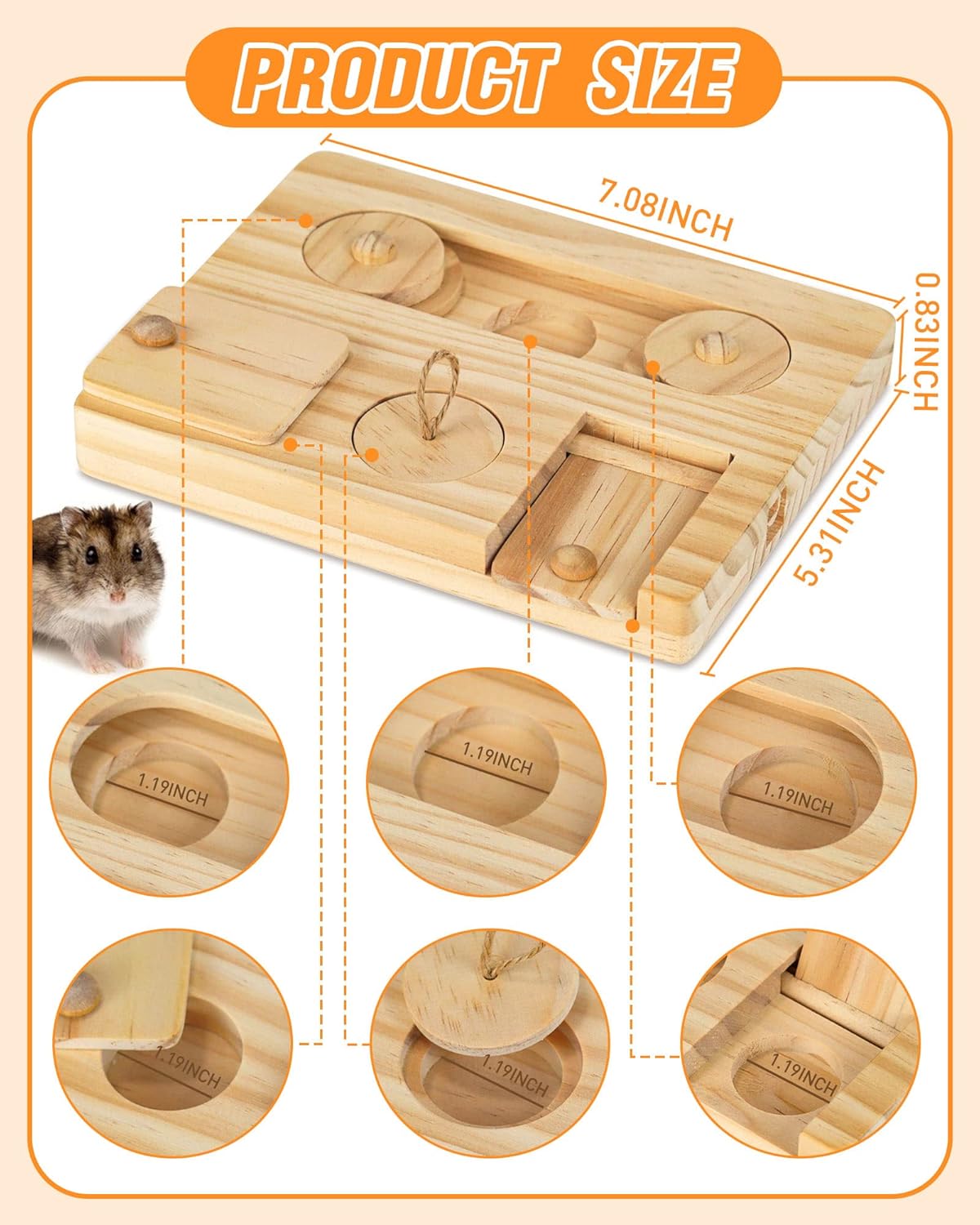 Guinea Pig Foraging Toys, 6 in 1 Hamsters Wooden Interactive Enrichment Toys, Treat Dispenser for Small Animal Funny Toys, for Rabbits, Bunny, Chinchillas, Rats and Gerbils