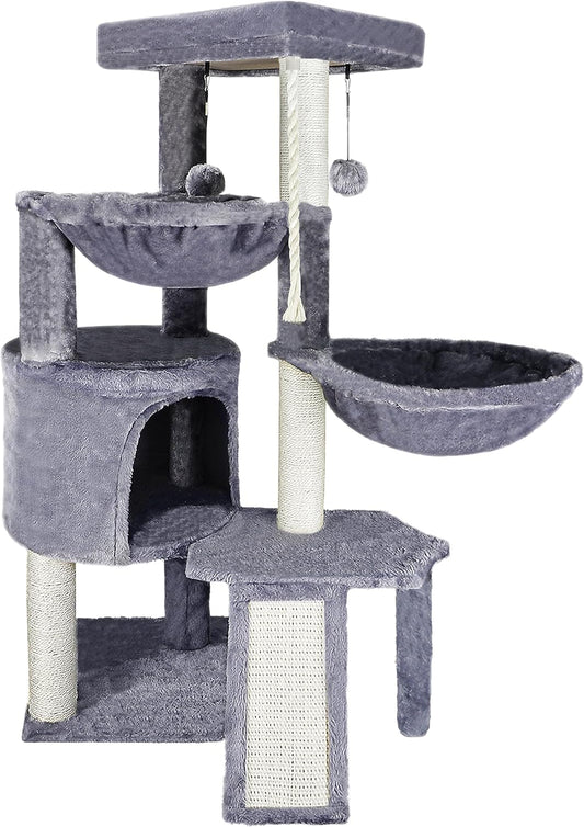 Three Layer Cat Tree with Cat Condo and Two Hammocks,Grey