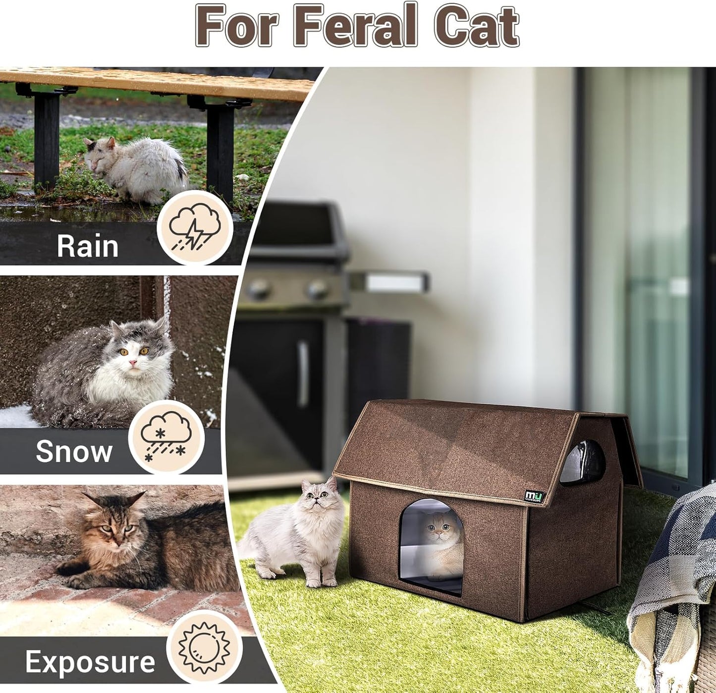 Outdoor Cat House, Extra Large Weatherproof Cat Houses for Outdoor Cats, Insulated Feral Cat Shelter, Big Cat Bed