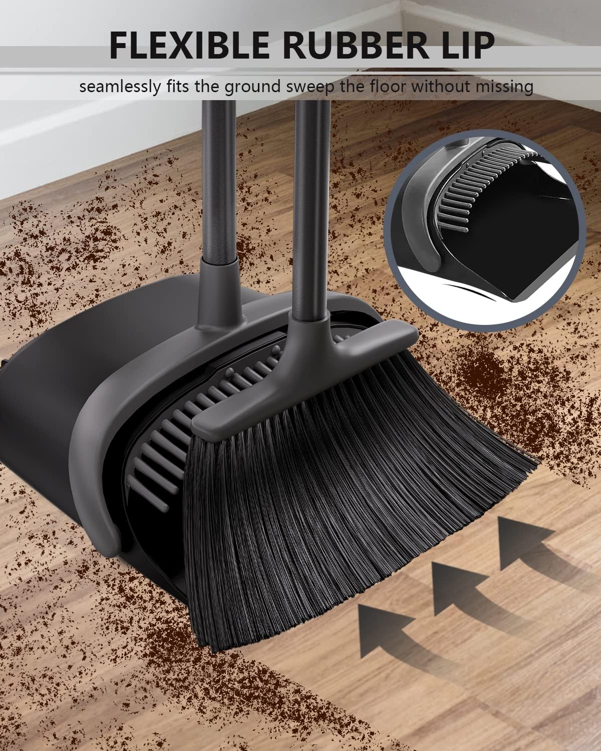 Upgrade Broom and Dustpan Set for Home, 52'' Long Handle, Standing Dustpan and Broom for Kitchen Office Lobby Floor