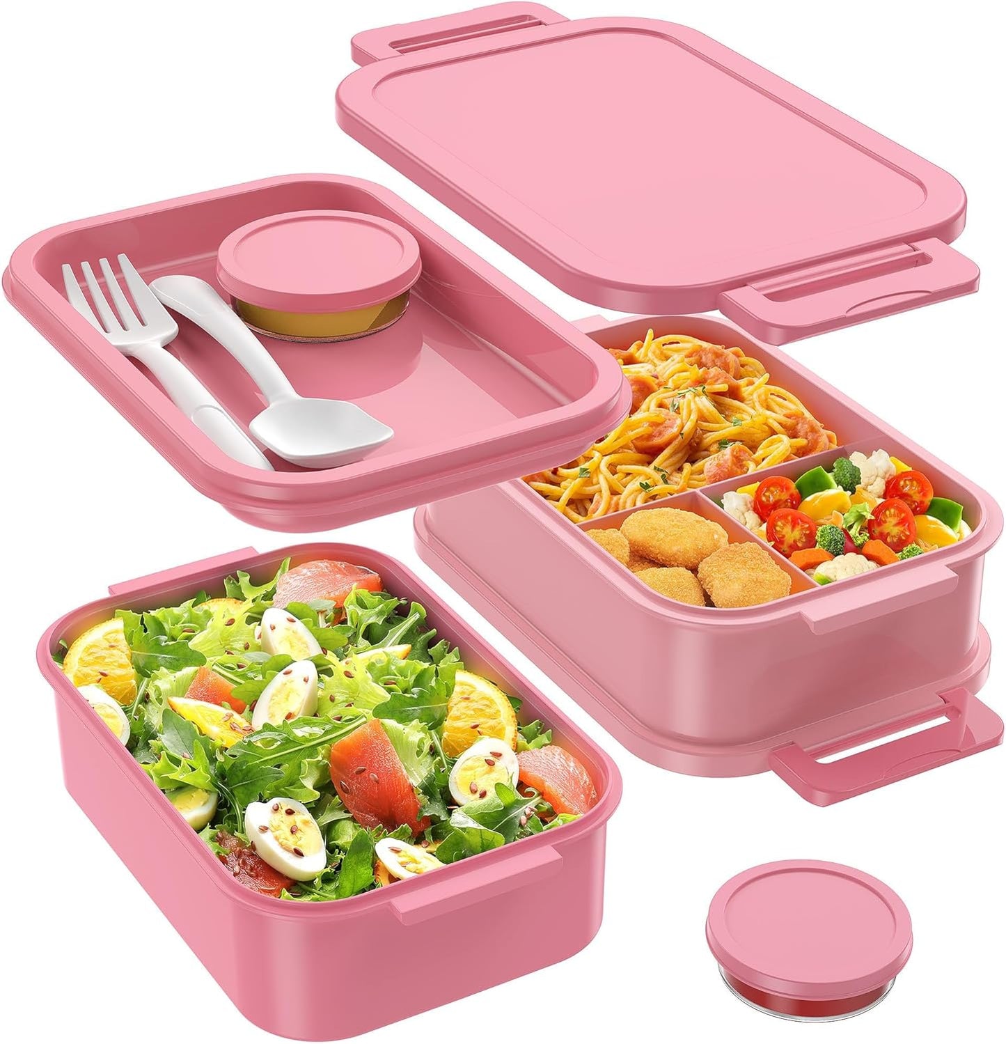 Adult Bento Box Lunch Box - 3 Layers Stackable Bento Lunch Box for Adults, 72oz Large-Style All-in-One Bento Boxes Leak-Proof Lunchbox with Utensil Sauce Containers for Dining Out,Work, Grey