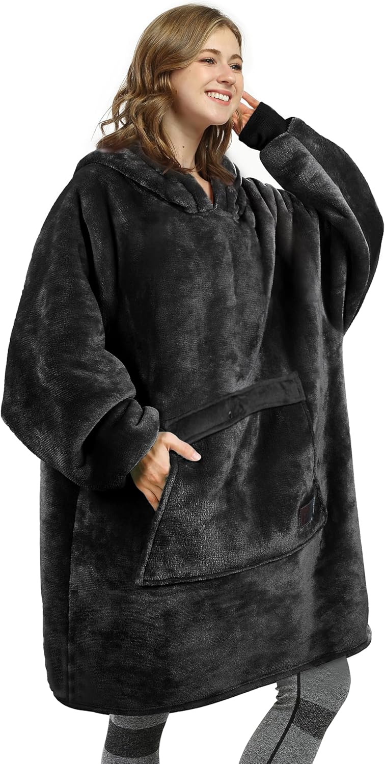 Oversized Blanket Hoodie Sweatshirt, Wearable Sherpa Lounging Pullover for Adults Women Men