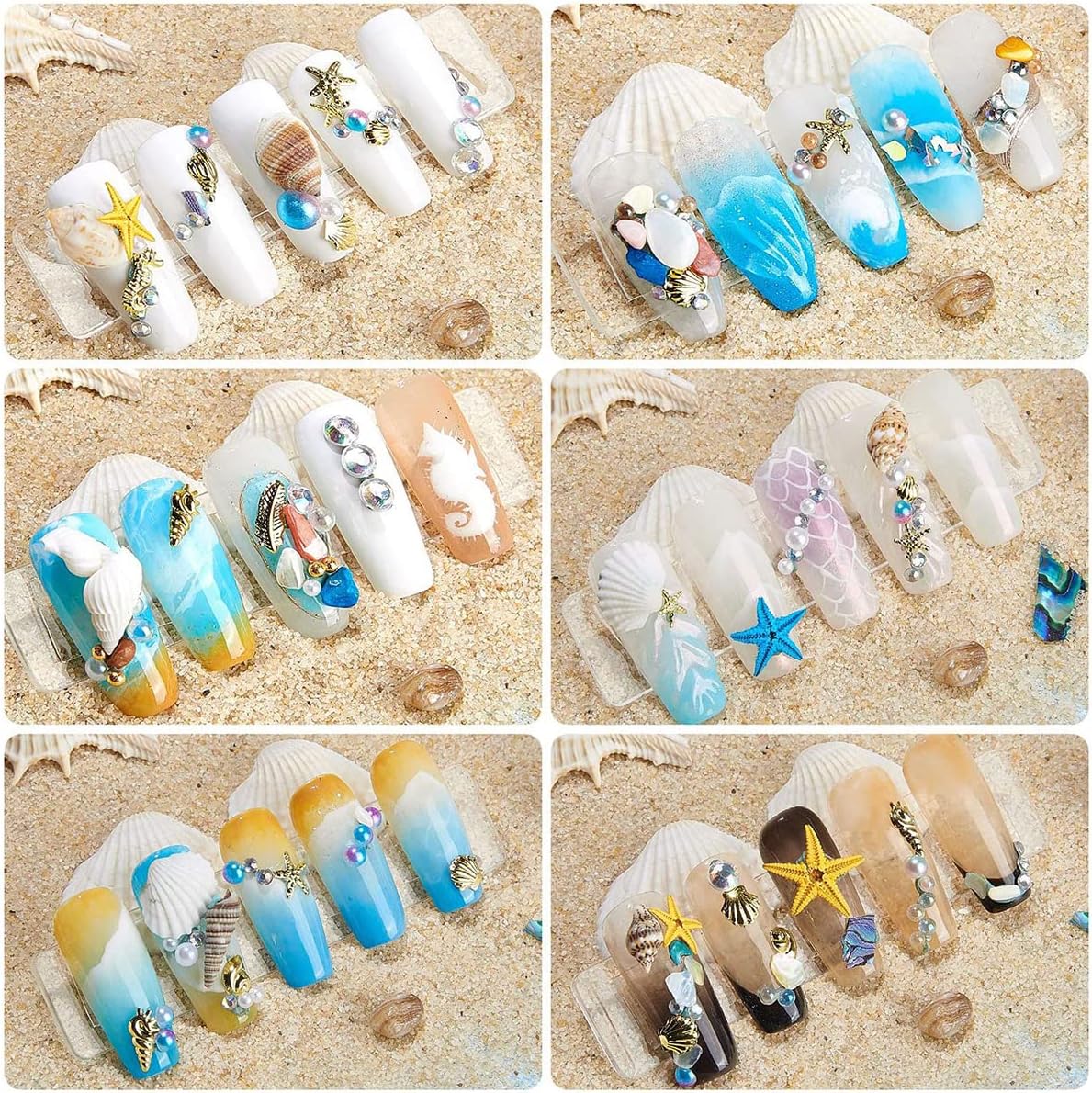 2 Boxes Summer Beach Nail Art Rhinestones Accessories Ocean Theme Shell Starfish Conch Nail Studs Sea Series Nail Art Rivets Charms Supplies for Nail Art Designs DIY Manicure Decoration