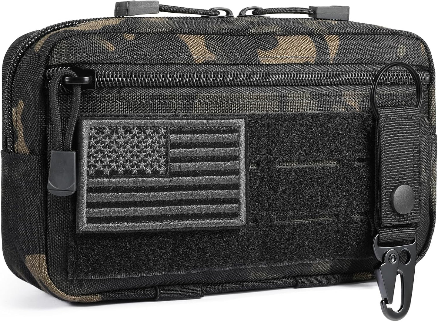 Tactical Molle Admin Pouch Utility Laser Cut EDC Tool Pouch Bag Horizontal Modular Pouches Include US Flag Patch and Keychain