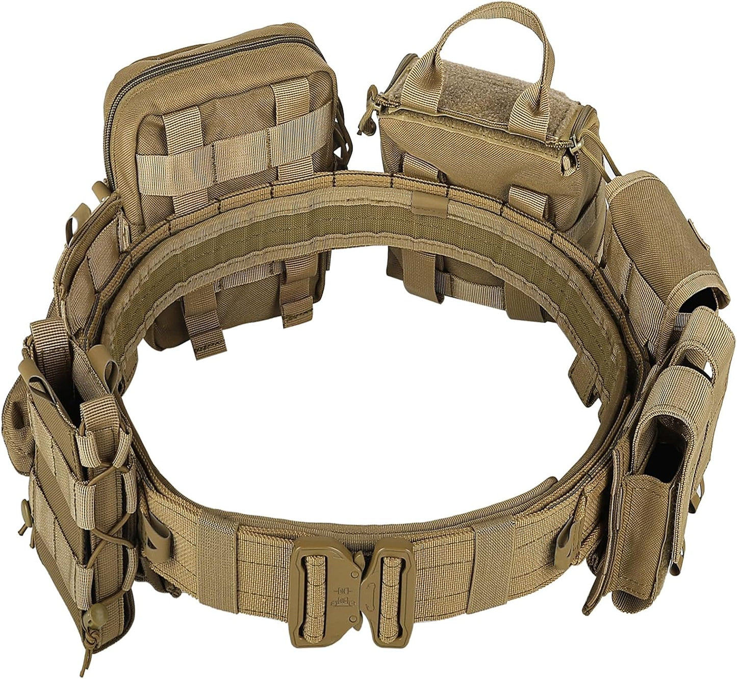 Molle Battle Belt with Accessories -Tactical Combat Belt Quick Release Rigger Airsoft Belt Heavy Duty Belts 8 pcs