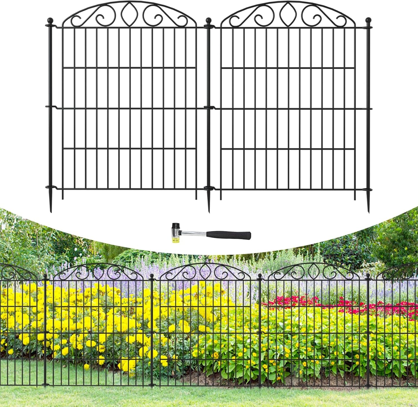 Decorative Animal Barrier Garden Fence 6 Pack with Lock - 30 in(H) x 11.8 ft(L) No Dig Decorative Fence Rustproof Metal Wire Panel Border, Rustproof Metal Wire Section Edging Fencing Panel