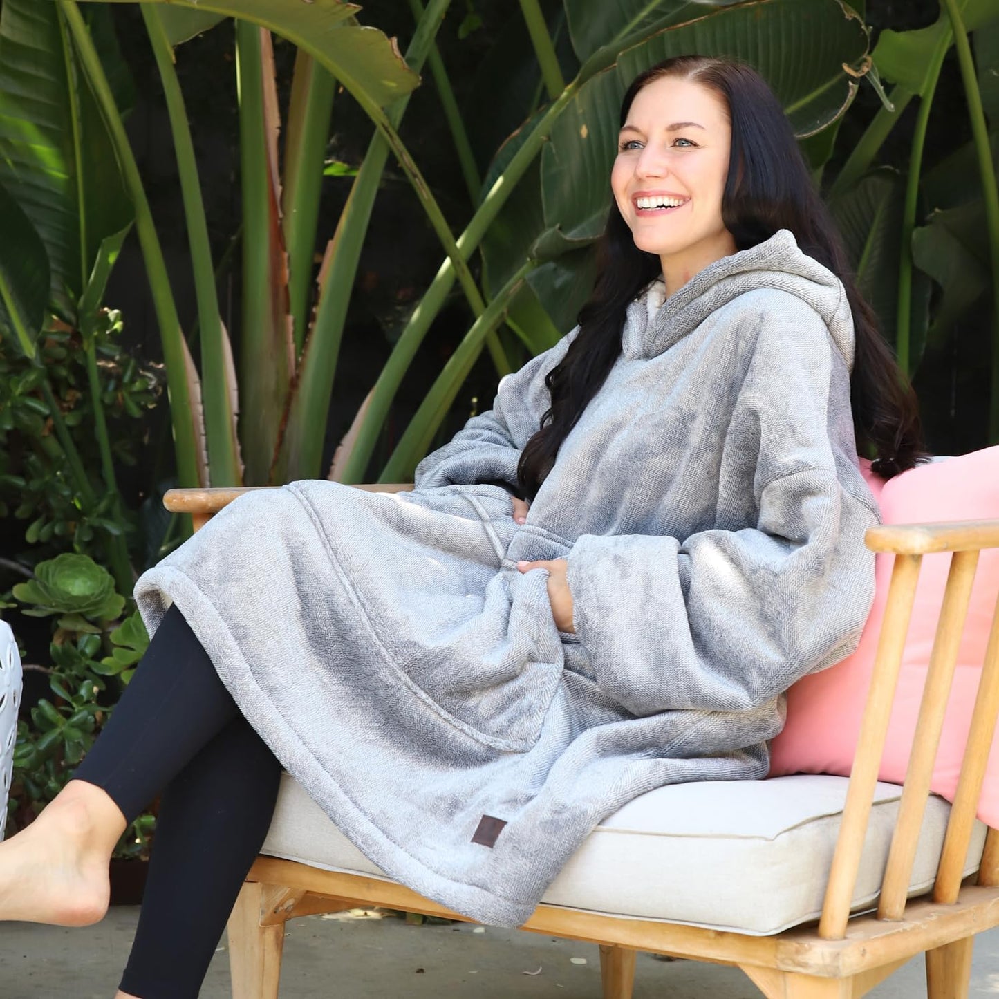 Oversized Blanket Hoodie Sweatshirt, Wearable Sherpa Lounging Pullover for Adults Women Men